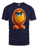 Grumpy Fuzzy Orange Character Tee Funny Mood Cartoon Tshirt - navy t-shirt on white background