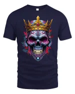 King Skull Crown Tee Dark Royal Skull Art Tshirt for Fans - navy t-shirt on white background