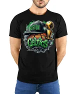 Graffiti Green Basketball Tee Cool Urban Sports Art Tshirt - model wearing black tee with hands behind back