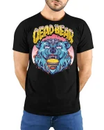 Crazy Burger Bear Tee Wild Graffiti Style Funny Beast Tshirt - model wearing black tee with hands behind back