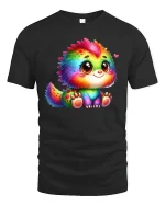 Cute Rainbow Monster Tee for Kawaii Animal Fans - black t-shirt on white background
