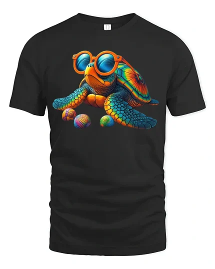 Cool Turtle with Sunglasses Tee for Summer Vibes - black t-shirt on white background