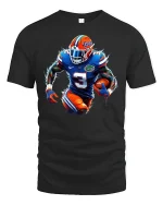 Electric Football Player Tee for Game Day Energy - black t-shirt on white background