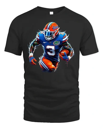 Electric Football Player Tee for Game Day Energy - black t-shirt on white background
