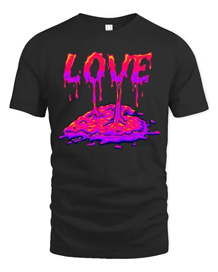 Melting Love Drip Art Tee for Cool Streetwear Fans - black t-shirt on white background