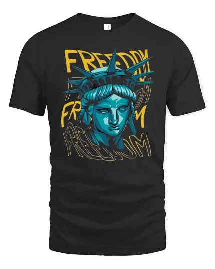 Freedom Liberty Statue Art Tee for Patriotic Style - black t-shirt on white background