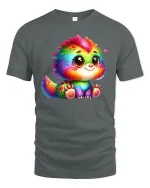 Cute Rainbow Monster Tee for Kawaii Animal Fans - gray t-shirt on white background