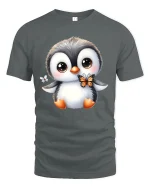 Cute Penguin with Butterfly Tee for Animal Lovers - gray t-shirt on white background