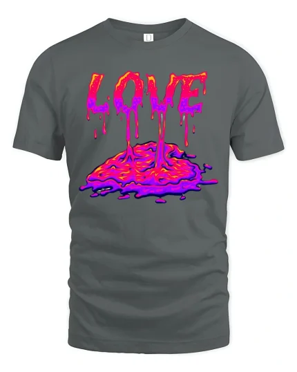 Melting Love Drip Art Tee for Cool Streetwear Fans - gray t-shirt on white background