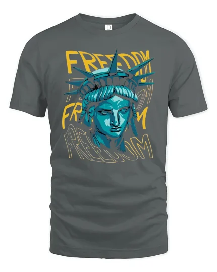 Freedom Liberty Statue Art Tee for Patriotic Style - gray t-shirt on white background
