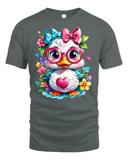 Cute Duck with Glasses Tee for Animal Lovers - gray t-shirt on white background