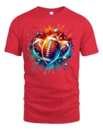 Vibrant Football Splash Art Tee for Sports Lovers - red t-shirt on white background