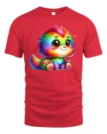 Cute Rainbow Monster Tee for Kawaii Animal Fans - red t-shirt on white background