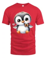 Cute Penguin with Butterfly Tee for Animal Lovers - red t-shirt on white background
