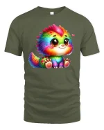 Cute Rainbow Monster Tee for Kawaii Animal Fans - military green t-shirt on white background