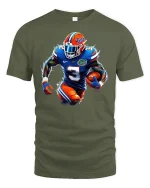 Electric Football Player Tee for Game Day Energy - military green t-shirt on white background