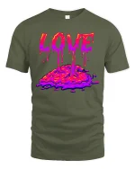 Melting Love Drip Art Tee for Cool Streetwear Fans - military green t-shirt on white background
