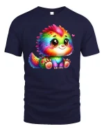 Cute Rainbow Monster Tee for Kawaii Animal Fans - navy t-shirt on white background
