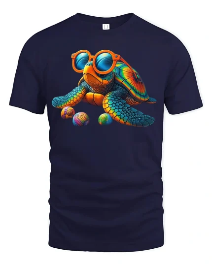 Cool Turtle with Sunglasses Tee for Summer Vibes - navy t-shirt on white background