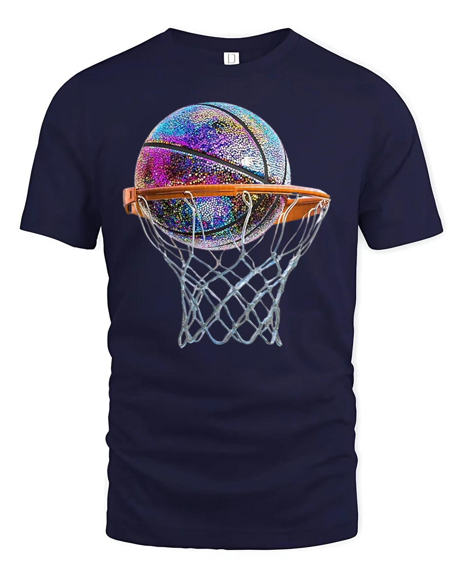 Shiny Basketball Hoop Tee for Game Day Lovers - 1 Shiny Basketball Hoop Tee for Game Day Lovers - navy t-shirt on white background