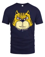 Funny Tiger Cat Face Tee for Animal Lovers - navy t-shirt on white background