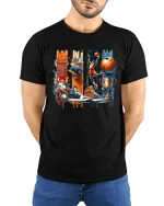 Basketball Game Day Tee for Hoopers and Fans - model wearing black tee with hands behind back