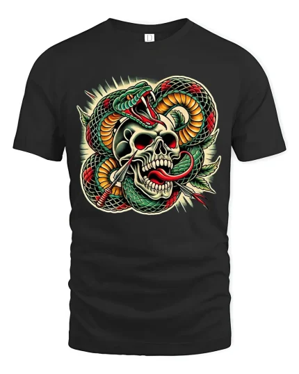 Venom Skull Strike Art Tee for Bold Style Lovers - black t-shirt on white background