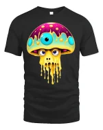 Psychedelic Drip Shroom Monster Art Tee for Trippy Style Fans - black t-shirt on white background