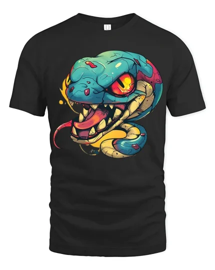Vibrant Venom Snake Art Tee for Bold Streetwear Style - black t-shirt on white background