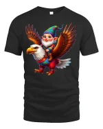 Cute Gnome Eagle Rider Tee Colorful Fantasy Adventure Tshirt - black t-shirt on white background
