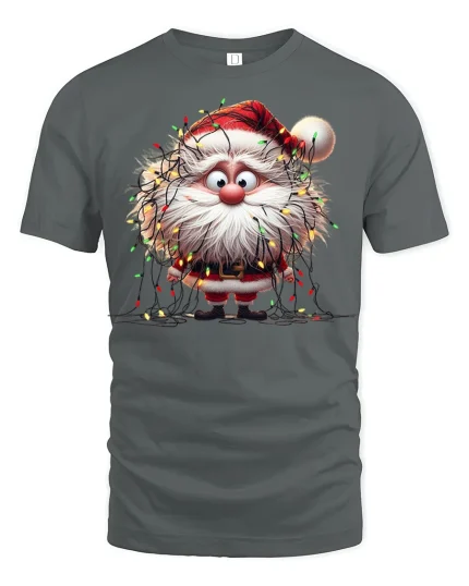 Tangled Lights Santa Tee Funny Christmas Holiday T-Shirt - gray t-shirt on white background