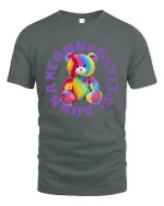 Rainbow Teddy Love Cute Plush Bear Art Tee for Trendy Style - gray t-shirt on white background