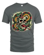Venom Skull Strike Art Tee for Bold Style Lovers - gray t-shirt on white background