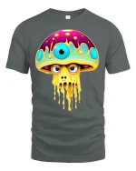 Psychedelic Drip Shroom Monster Art Tee for Trippy Style Fans - gray t-shirt on white background