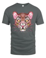 Psychedelic Leopard Face Art Tee - Wild Trippy Animal Tshirt - gray t-shirt on white background