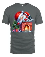 Funny Santa Stuck on Chimney Christmas Tee for Holiday Fun - gray t-shirt on white background