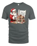 Santa Gingerbread Architect Tee Funny Christmas Blueprint Tshirt - gray t-shirt on white background