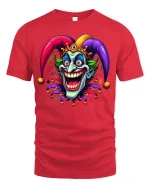 Crazy Jester Smile Tee Colorful Joker Art TShirt for Fans - red t-shirt on white background