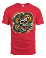 Venom Skull Strike Art Tee for Bold Style Lovers - red t-shirt on white background