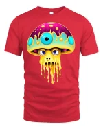 Psychedelic Drip Shroom Monster Art Tee for Trippy Style Fans - red t-shirt on white background