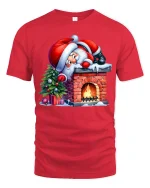Funny Santa Stuck on Chimney Christmas Tee for Holiday Fun - red t-shirt on white background