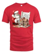 Santa Gingerbread Architect Tee Funny Christmas Blueprint Tshirt - red t-shirt on white background