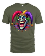Crazy Jester Smile Tee Colorful Joker Art TShirt for Fans - military green t-shirt on white background