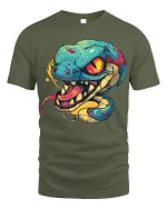 Vibrant Venom Snake Art Tee for Bold Streetwear Style - military green t-shirt on white background