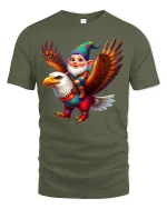 Cute Gnome Eagle Rider Tee Colorful Fantasy Adventure Tshirt - military green t-shirt on white background