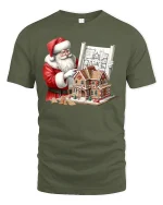 Santa Gingerbread Architect Tee Funny Christmas Blueprint Tshirt - military green t-shirt on white background