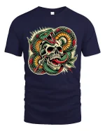 Venom Skull Strike Art Tee for Bold Style Lovers - navy t-shirt on white background