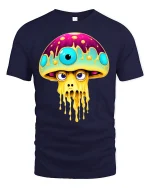 Psychedelic Drip Shroom Monster Art Tee for Trippy Style Fans - navy t-shirt on white background
