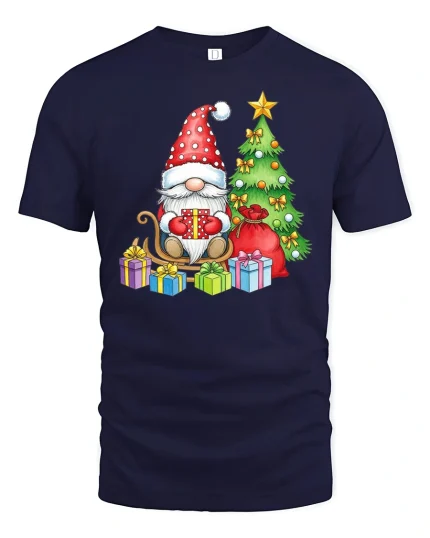 Cute Christmas Gnome Gifts TShirt Festive Holiday Tee - navy t-shirt on white background