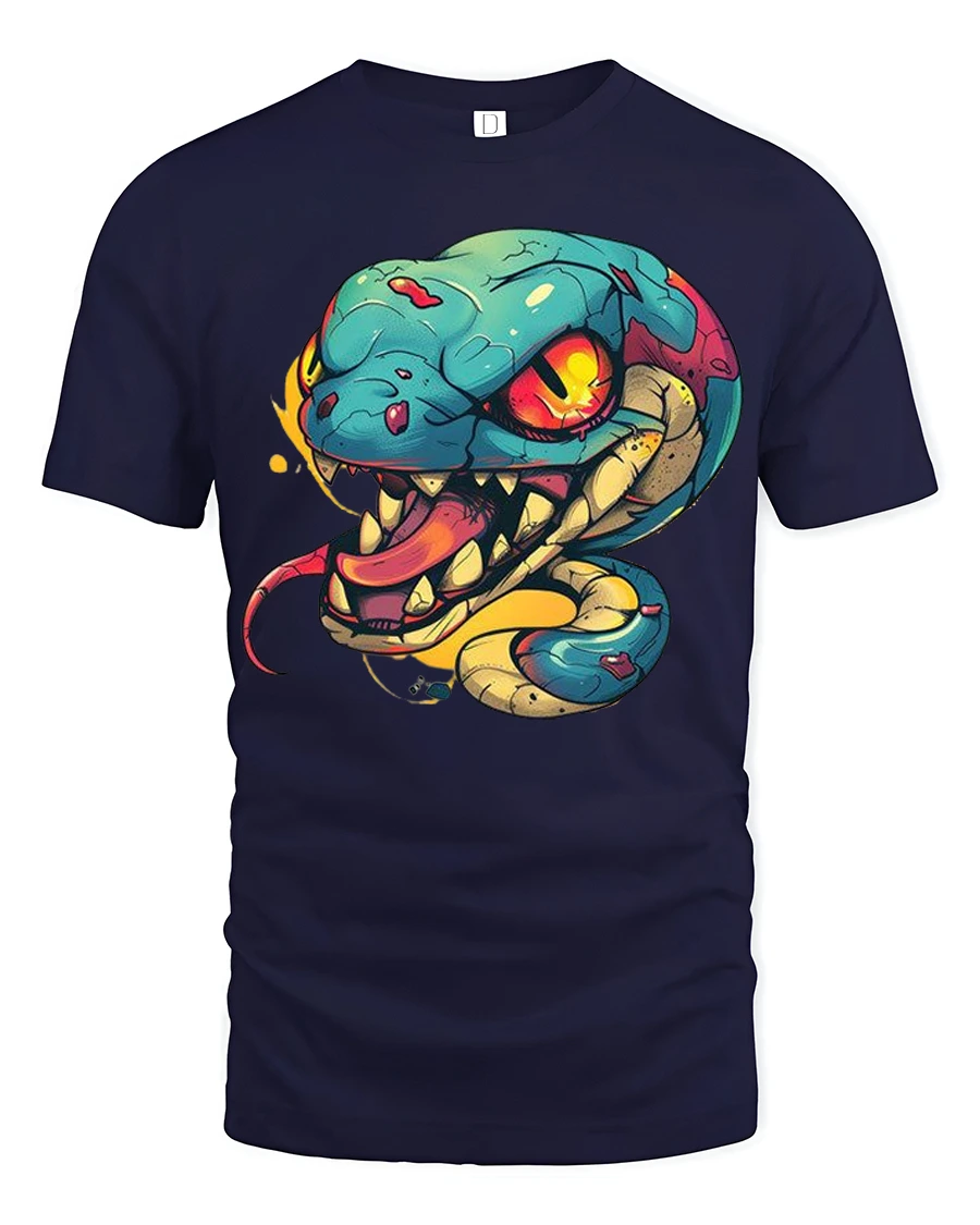 Vibrant Venom Snake Art Tee for Bold Streetwear Style - 1 Vibrant Venom Snake Art Tee for Bold Streetwear Style - navy t-shirt on white background